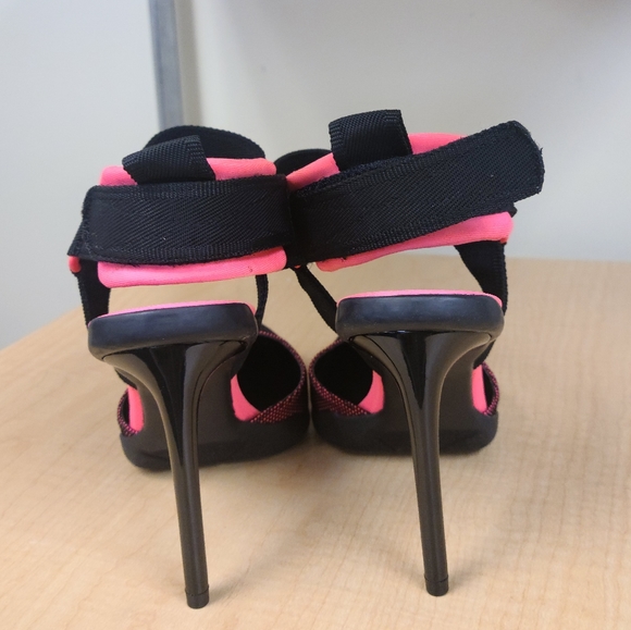 Neon Pink & Black Ankle Strap Pumps - Picture 4 of 10
